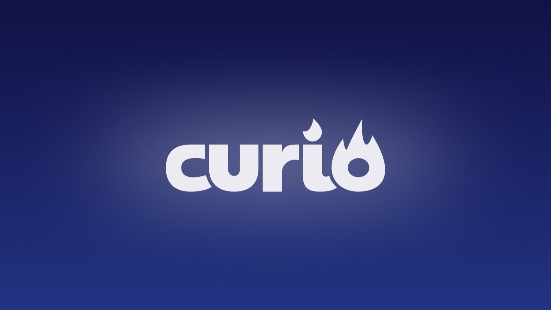 Curio-logoen i hvitt på en dyp blå bakgrunn